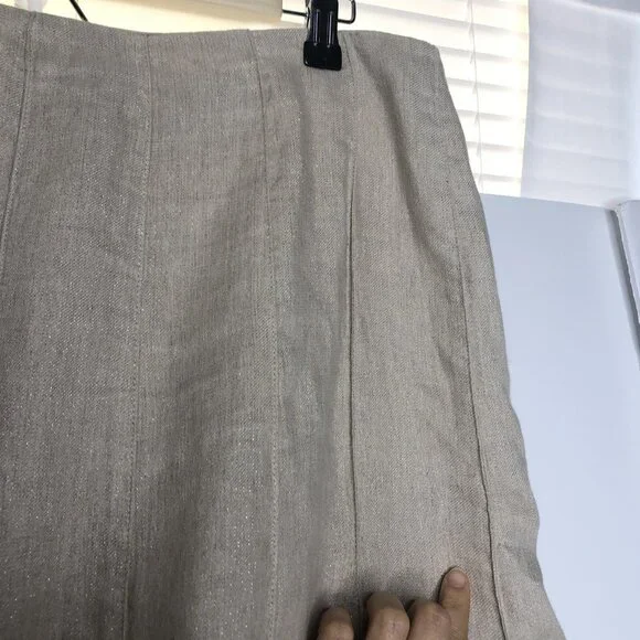 J Jill Fit & Flare Linen Maxi Skirt Size 12 Beige Metallic Travel Boho Romantic - Picture 9 of 13